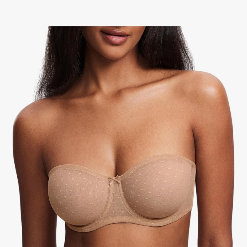 Strapless Sheer Mesh Bandeau Bra in Nude